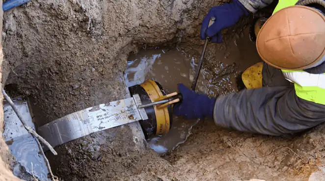 Technician performing underground drainage repair for foundation protection and gutter systems in Raleigh, NC